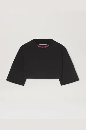 Palm Angels Curved Logo Oversize T-shirt - Woman T-shirts & Tops Black - Fuchsia M