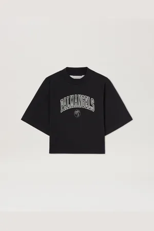 Palm Angels College Cropped T-shirt - Woman T-shirts & Tops Black - Ivory L