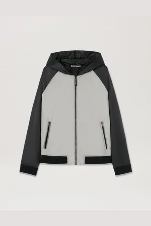 Palm Angels Curved Logo Windbreaker - Man Coats & Jackets Grey - Black L