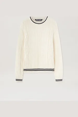 Palm Angels Curved Logo Cable Sweater - Man Knitwear Off White - Black L