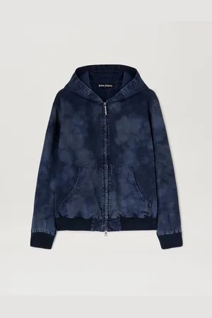 Palm Angels Curved Logo Dyed Bomber - Man Coats & Jackets Indigo Blue - Indigo Blue L