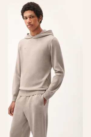 The Pangaia Mens DNA Regenerative Merino Wool Soft Organic Cotton Hoodie—stone marl - L