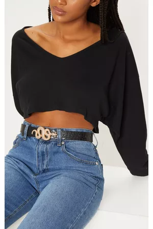 PRETTYLITTLETHING Croc Printed Gold Snake Waist Belt