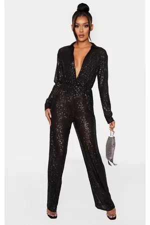 PRETTYLITTLETHING Sequin Collar Detail Long Sleeve Jumpsuit
