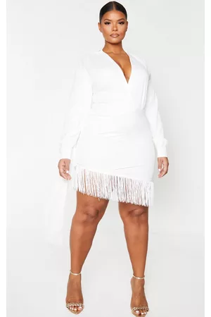 PRETTYLITTLETHING Plus Long Sleeve Tassel Hem Drape Detail Bodycon Dress
