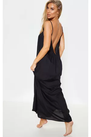PRETTYLITTLETHING Women Casual Dresses - Black Low Back Oversized Maxi Beach Dress