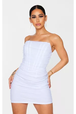 PrettyLittleThing Shape Mesh Corset Detail Ruched Bodycon Dress
