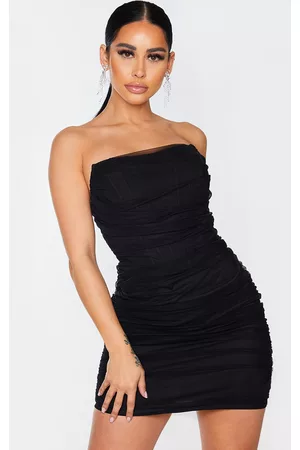 PRETTYLITTLETHING Shape Mesh Corset Detail Ruched Bodycon Dress