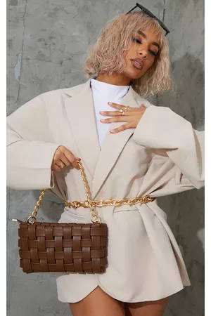 PrettyLittleThing Chocolate Oversized Weave With Gold Chain Shoulder Bag