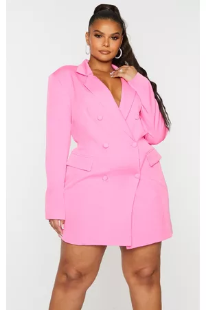 PRETTYLITTLETHING Women Blazer Dresses - Plus Hot Pink Double Breasted Structured Blazer Dress