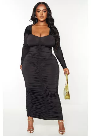 PRETTYLITTLETHING Plus Long Sleeve Extreme Ruched Midaxi Dress