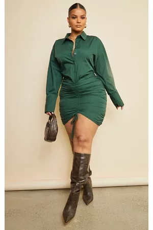 PRETTYLITTLETHING Plus Forest Oversized Shirt Ruched Bodycon Dress