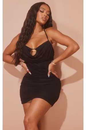 PRETTYLITTLETHING Women Bodycon Dresses - Shape Mesh Cowl Bralet Detail Ruched Bodycon Dress