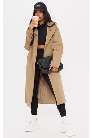 PRETTYLITTLETHING Women Trench Coats - Camel Panel Front Button Down Midi Trench