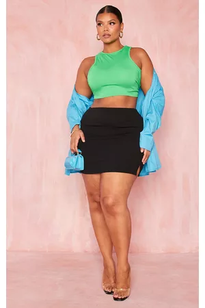 PRETTYLITTLETHING Women Mini Skirts - Plus Side Split Crepe Mini Skirt