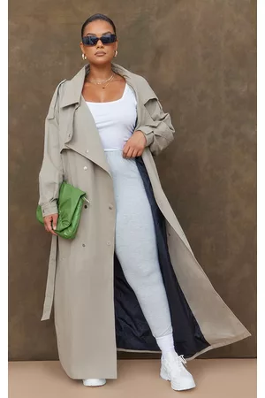 PRETTYLITTLETHING Women Trench Coats - Plus Light Khaki Popper Detail Trench Coat