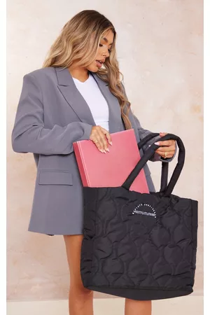 PRETTYLITTLETHING Women Tote Bags - Black Oversized Wave Shopper Bag