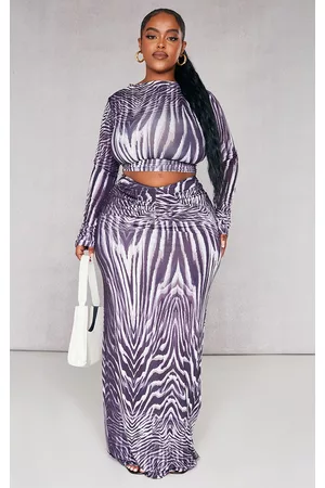 PRETTYLITTLETHING Plus Zebra Ruched Front Maxi Skirt
