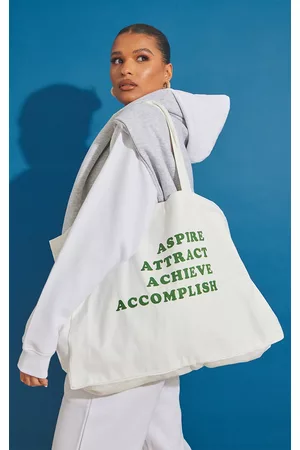 PRETTYLITTLETHING Women Tote Bags - White Graphic Oversized Tote Bag