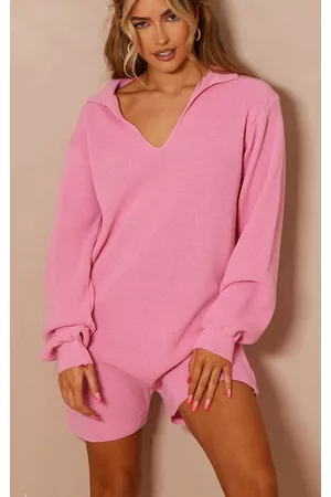 PRETTYLITTLETHING Women Casual Dresses - Pink Knitted Oversized Romper