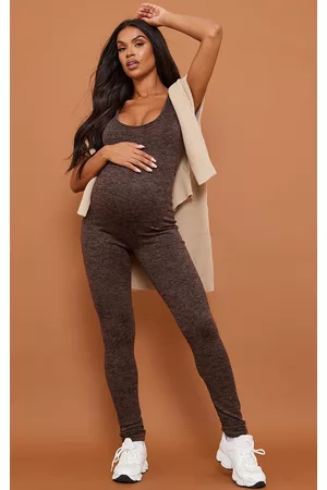 PRETTYLITTLETHING Maternity Chocolate Soft Rib Jumpsuit