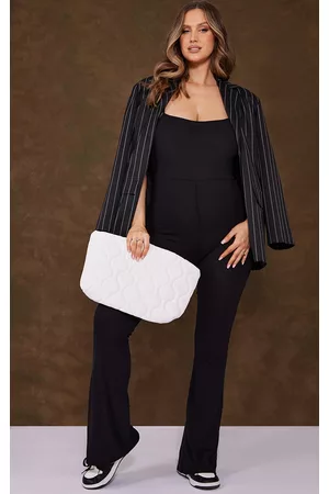 PRETTYLITTLETHING Women Jumpsuits - Maternity Black Square Neck Ribbed Flare Jumpsuit