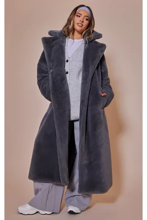 PRETTYLITTLETHING Grey Maxi Faux Fur Coat