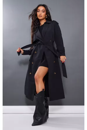 PRETTYLITTLETHING Petite Black Oversized Trench Coat