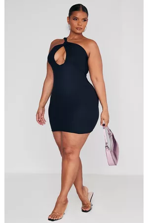 PRETTYLITTLETHING Plus Black Soft Touch Jersey Knot Detail Bodycon Dress