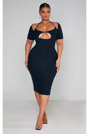 PRETTYLITTLETHING Plus Black Soft Touch Jersey Cut Out Bust Midi Dress
