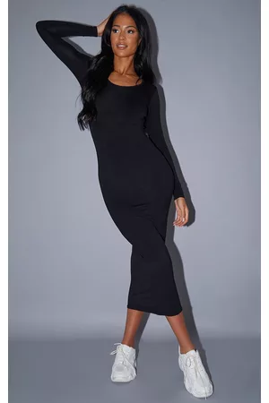 PRETTYLITTLETHING Women Long Sleeve Maxi Dresses - Tall Black Long Sleeve Jersey Maxi Dress