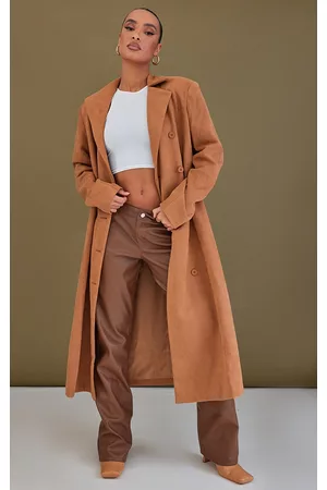 PRETTYLITTLETHING Brown Belted Faux Suede Trench Coat