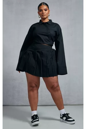 PRETTYLITTLETHING Women Party Dresses - Plus Black Pleated Mini Skirt