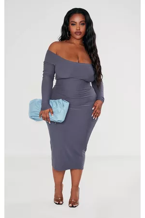 PrettyLittleThing Plus Charcoal Soft Touch Bardot Bodycon Dress