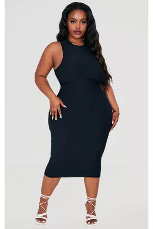PrettyLittleThing Women Bodycon Dresses - Plus Black Soft Touch Racer Neck Bodycon Dress
