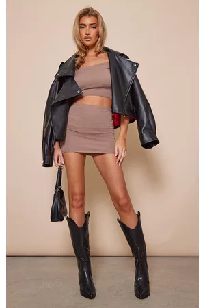 PRETTYLITTLETHING Women Party Dresses - Taupe Soft Knit Mini Skirt