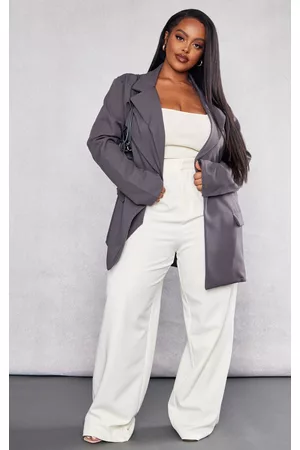 PRETTYLITTLETHING Women Oversized Blazers - Plus Charcoal Oversized Longline Blazer