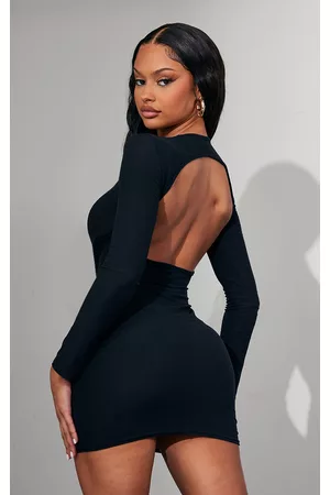 PRETTYLITTLETHING Women Bodycon Dresses - Black Soft Touch Cut Out Back Bodycon Dress