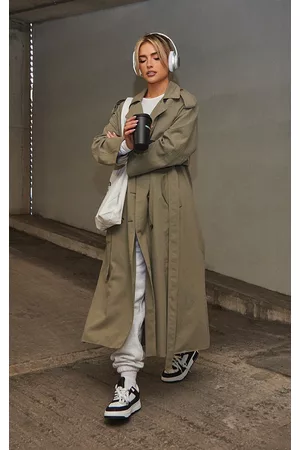 PRETTYLITTLETHING Khaki Belted Double Breasted Trench Coat