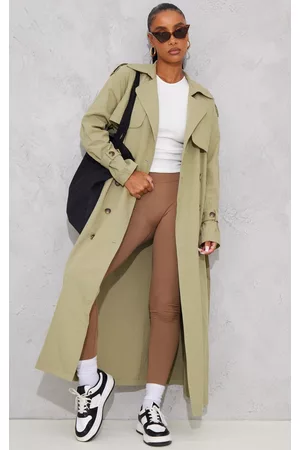PRETTYLITTLETHING Khaki Panel Detail Belted Trench Coat