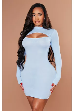 PRETTYLITTLETHING Shape Baby Blue Jersey Cut Out Long Sleeve Bodycon Dress