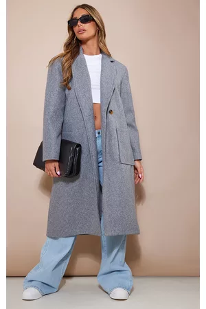 PRETTYLITTLETHING Women Coats - Grey Marl Patch Pocket Wool Look Coat