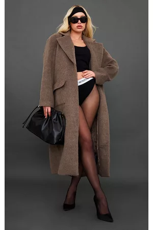 PRETTYLITTLETHING Women Coats - Mink Brushed Wool Look Oversized Dad Coat