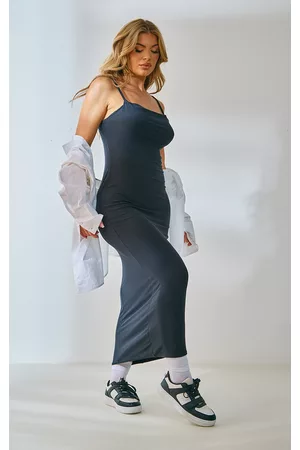 PRETTYLITTLETHING Women Padded Dresses - Black Soft Touch Strappy Scoop Neck Midaxi Dress
