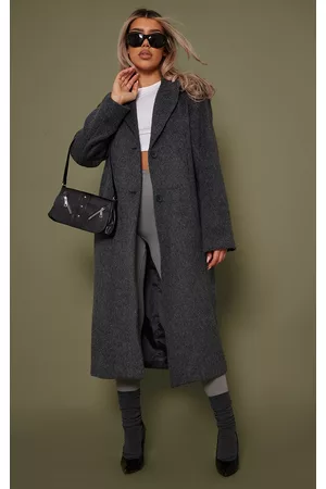 PRETTYLITTLETHING Grey Brushed Wool Look Longline Coat