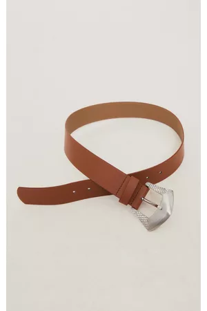 PRETTYLITTLETHING Tan With Brushed Silver Textured Buckle Western Belt