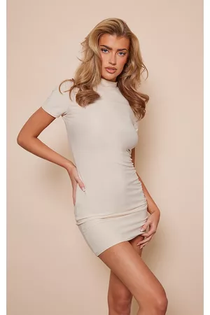 PRETTYLITTLETHING Nude Soft Touch High Neck Jersey Bodycon Dress