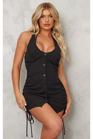 PRETTYLITTLETHING Women Ruched bodycon dresses - Black Woven Underwired Ruched Side Halter Bodycon Dress