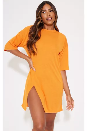 PRETTYLITTLETHING Bright Orange Split Oversized Boyfriend T Shirt Dress