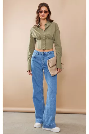 PRETTYLITTLETHING Women Corsets - Tall Moss Khaki Corset Shirt
